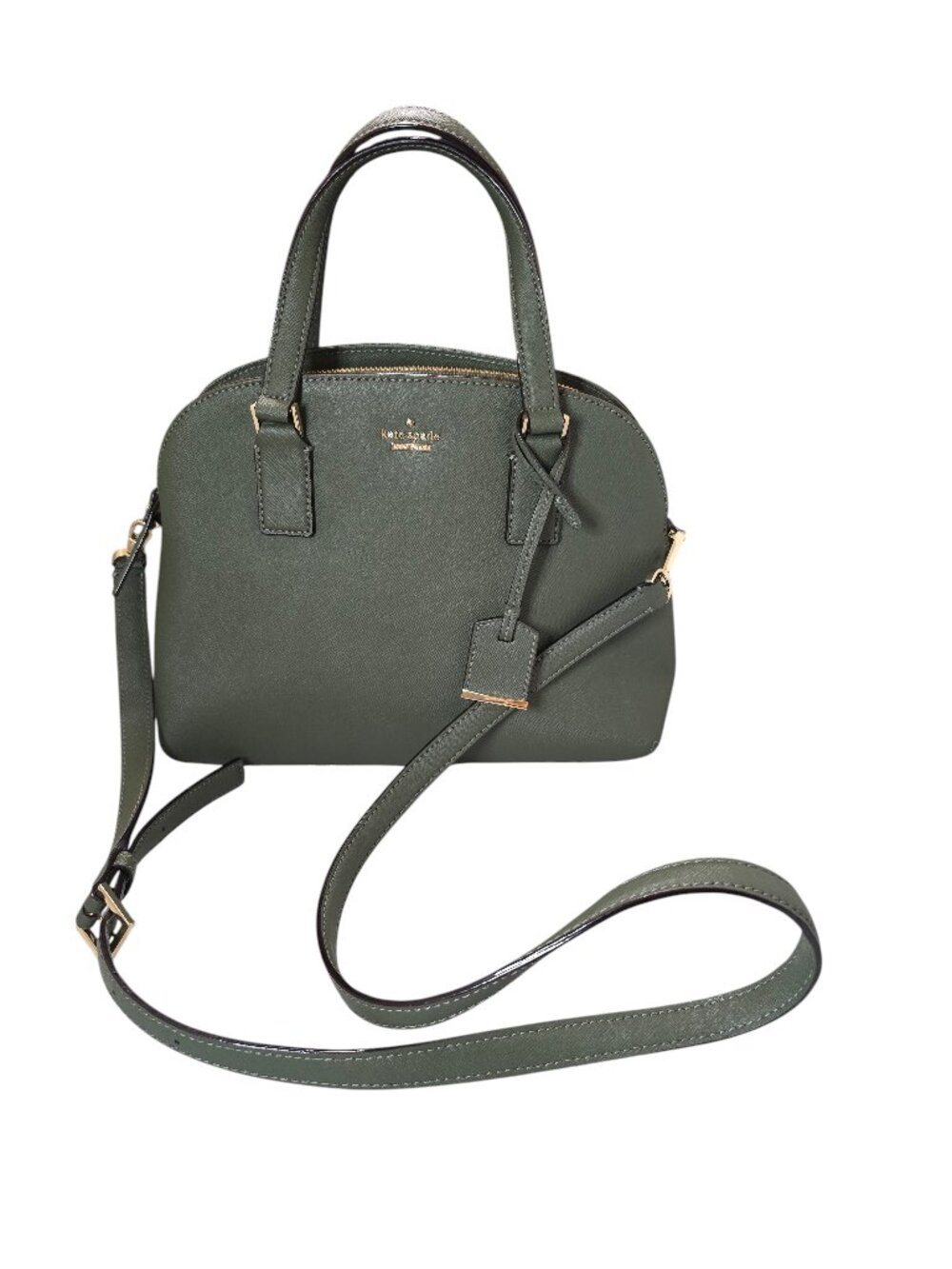 Kate Spade Oliver Green Structured Leather Satchel Handbag with Shoulder Strap